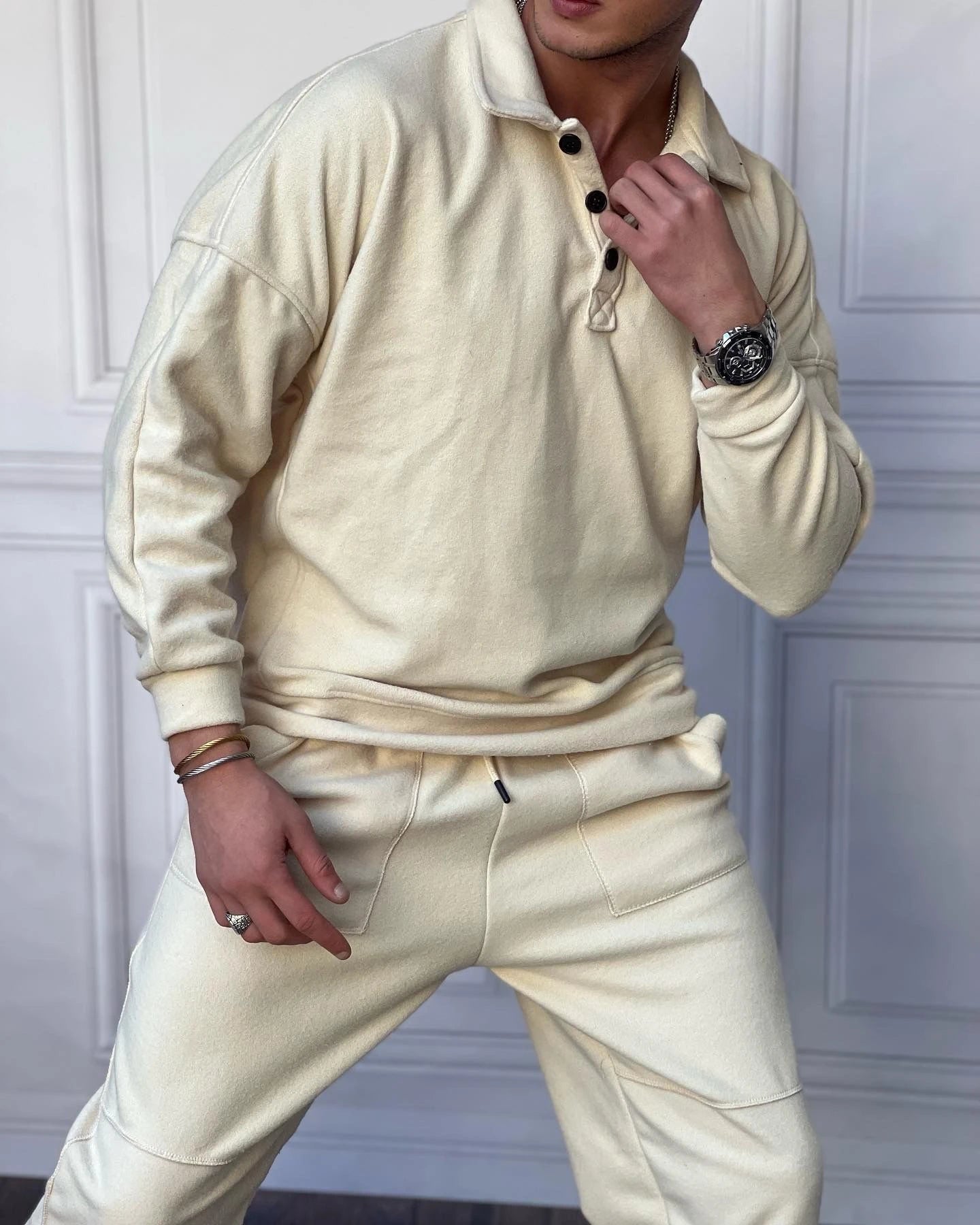 Yüksek Kalite Pamuklu Üç Düğme Sweat Alt Üst Takım