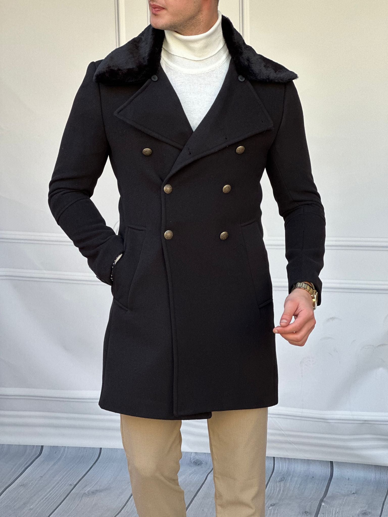 Çıkma Yakalı Kuzu Kaşmir Kaşe Kaban