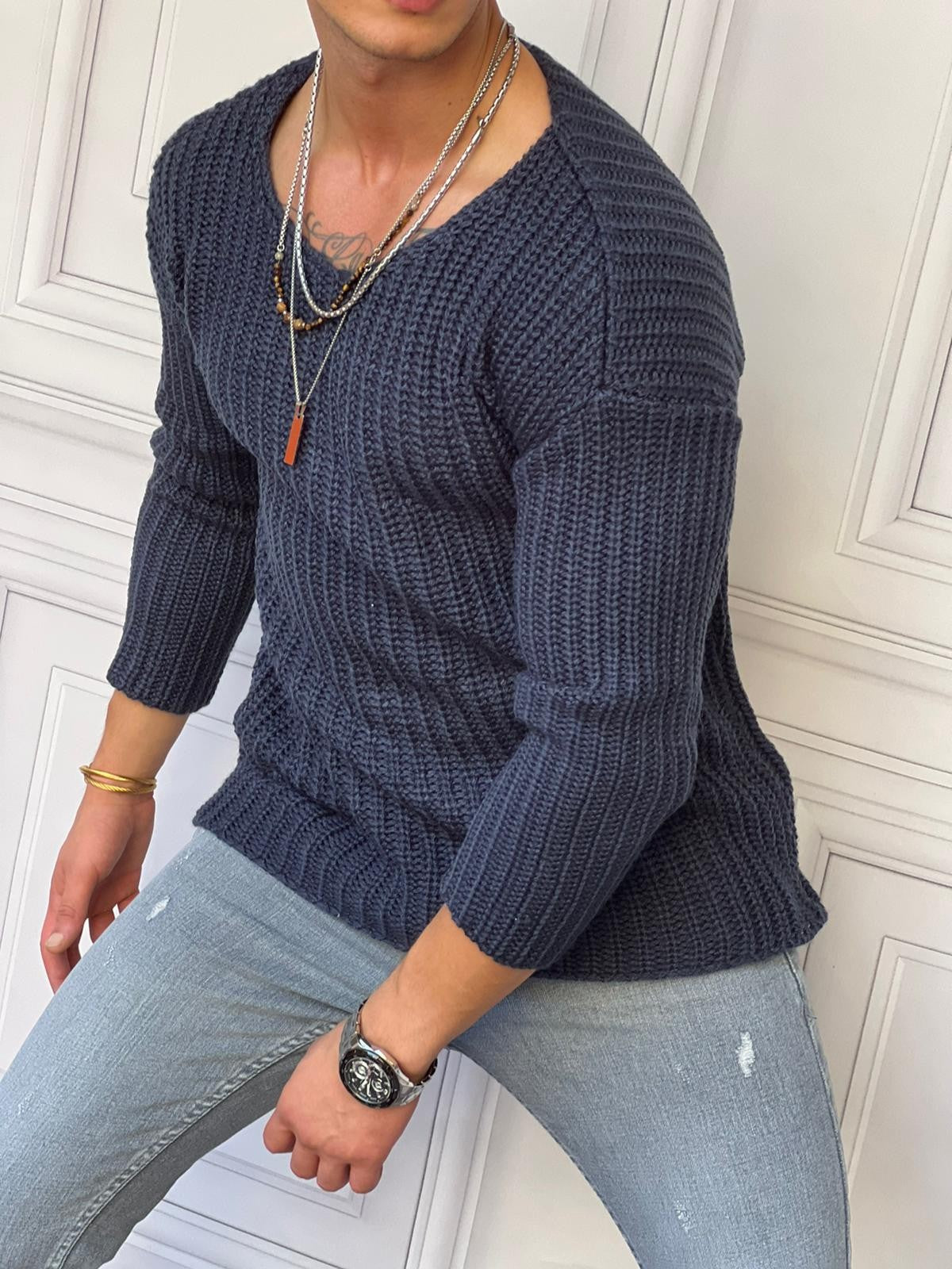 Yüksek Kalite Çelik Örme Oversize Kazak