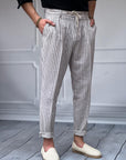 Linen Kumaş Çizgi Detaylı Pantolon