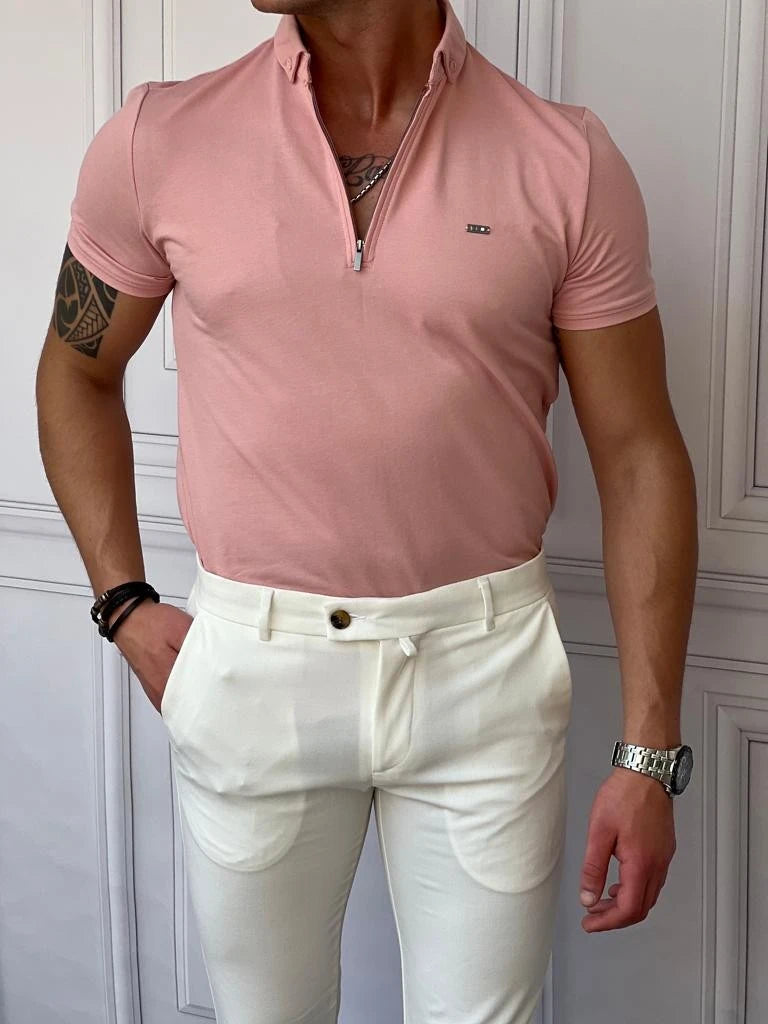 Pamuk Likra Slim Fit Kalıp Bebe Yaka Fermuarlı Tshirt