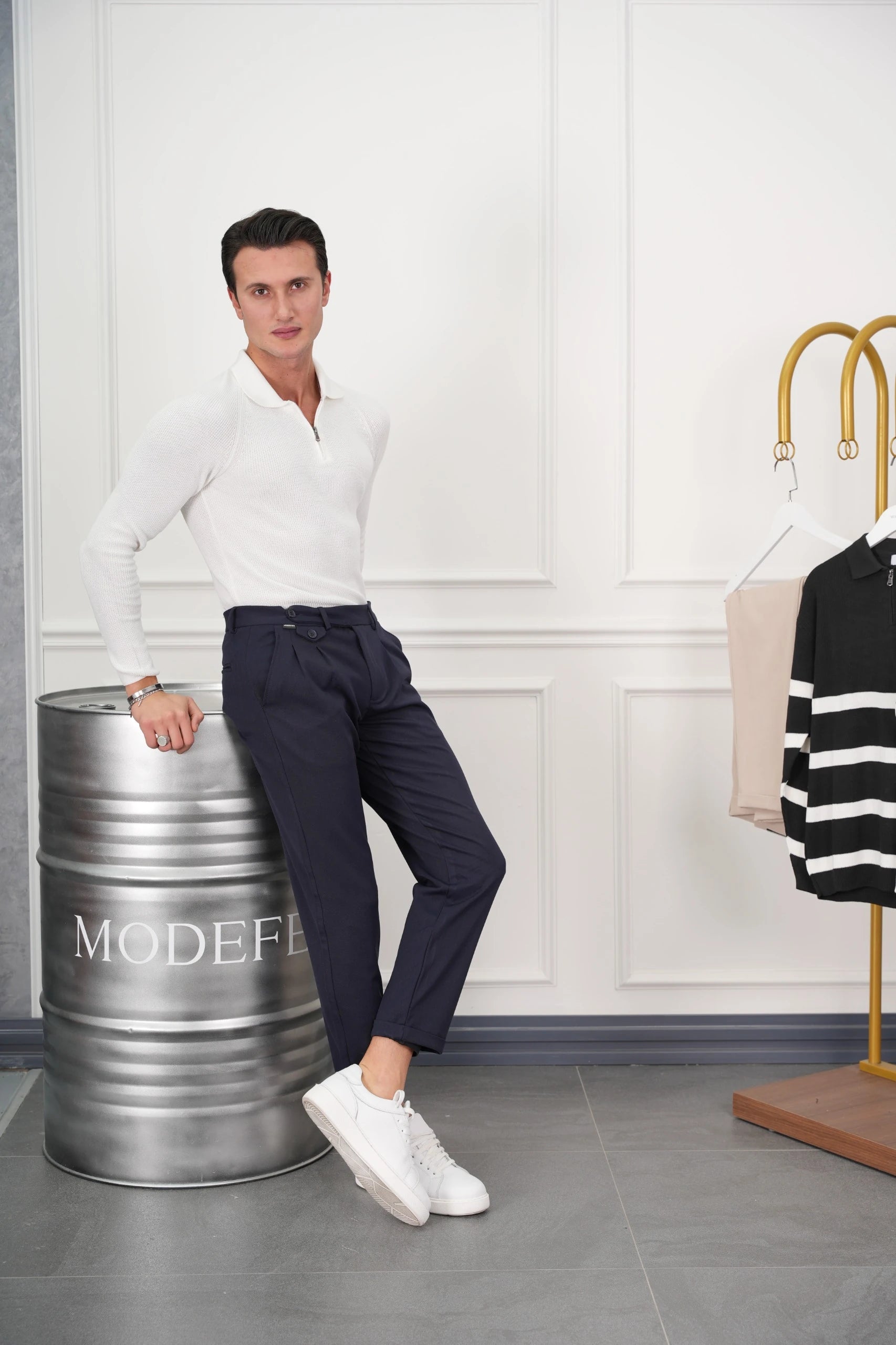 Yüksek Kalite Polo Yaka Fermuar Detaylı Kazak