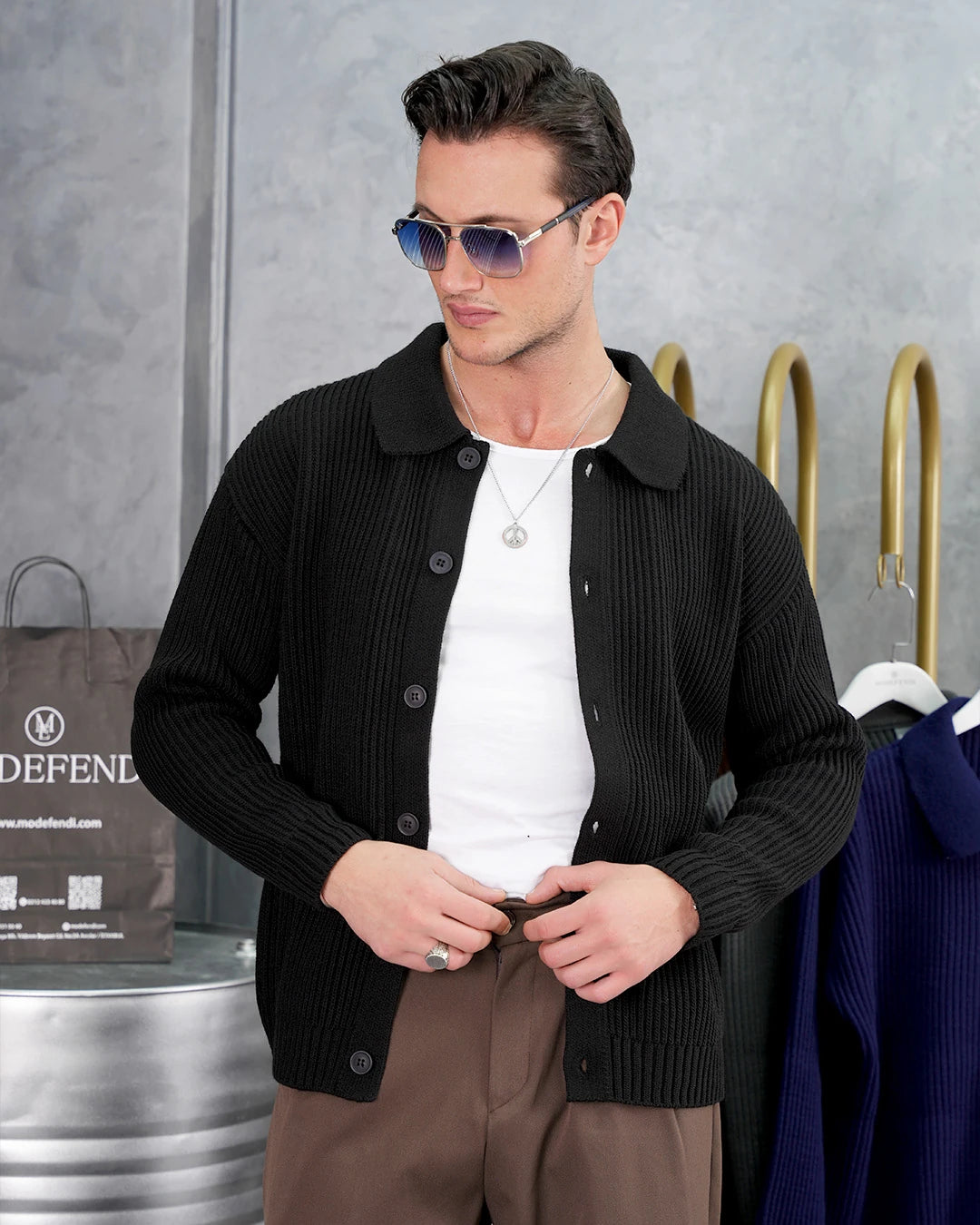 Düğmeli Gömlek Yaka Triko Hırka