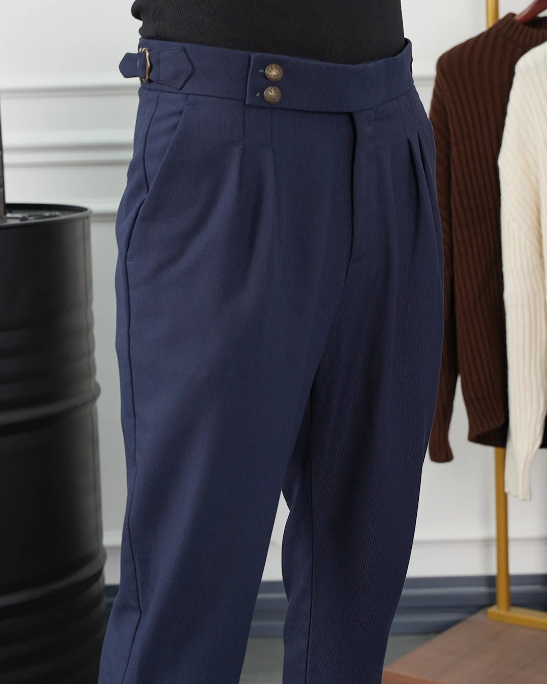 Yüksek Bel Pileli Petek Örme Pamuklu Slimfit Pantolon