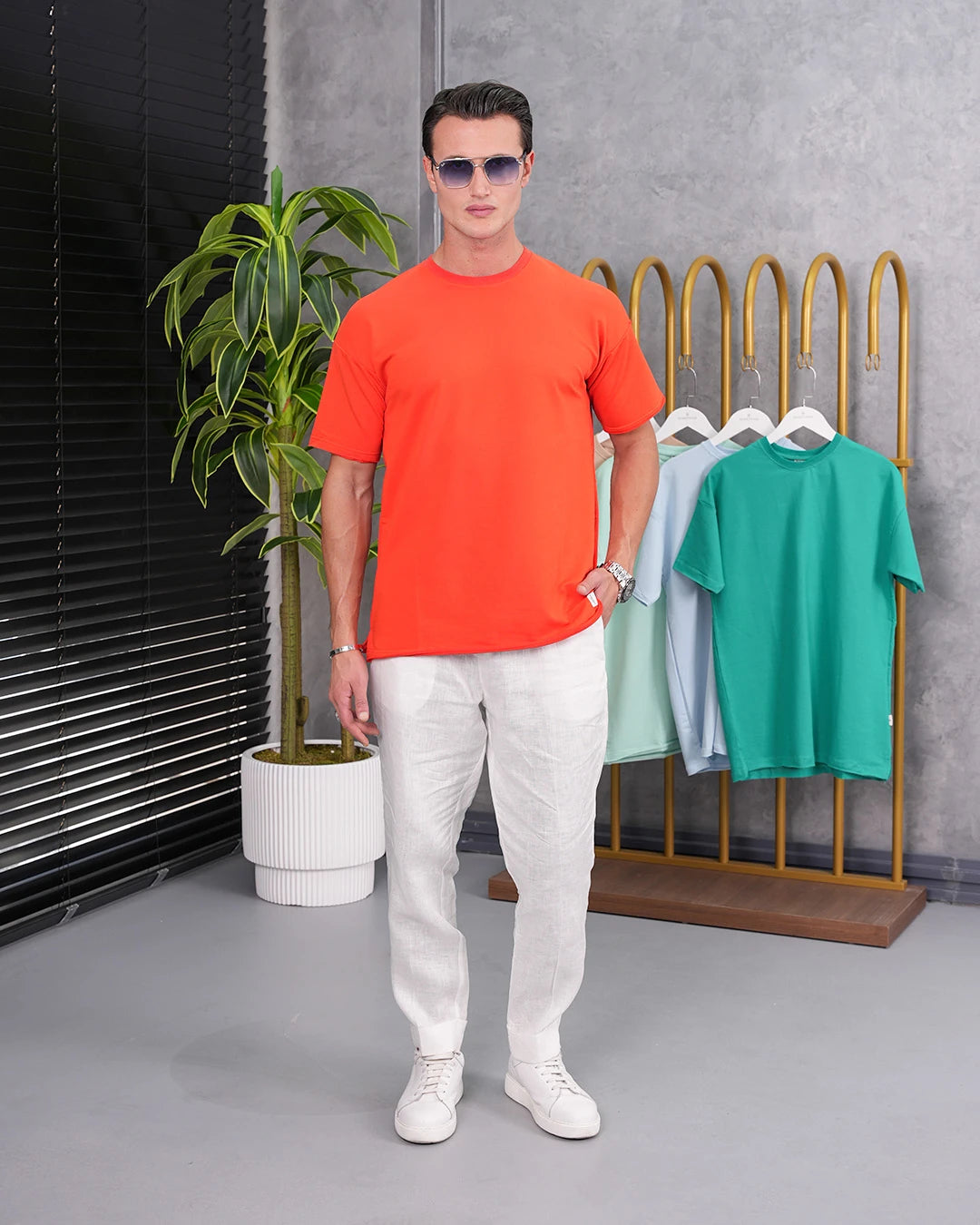 Pamuk Likra Yırtmaç Detaylı 2 İplik Oversize Tshirt