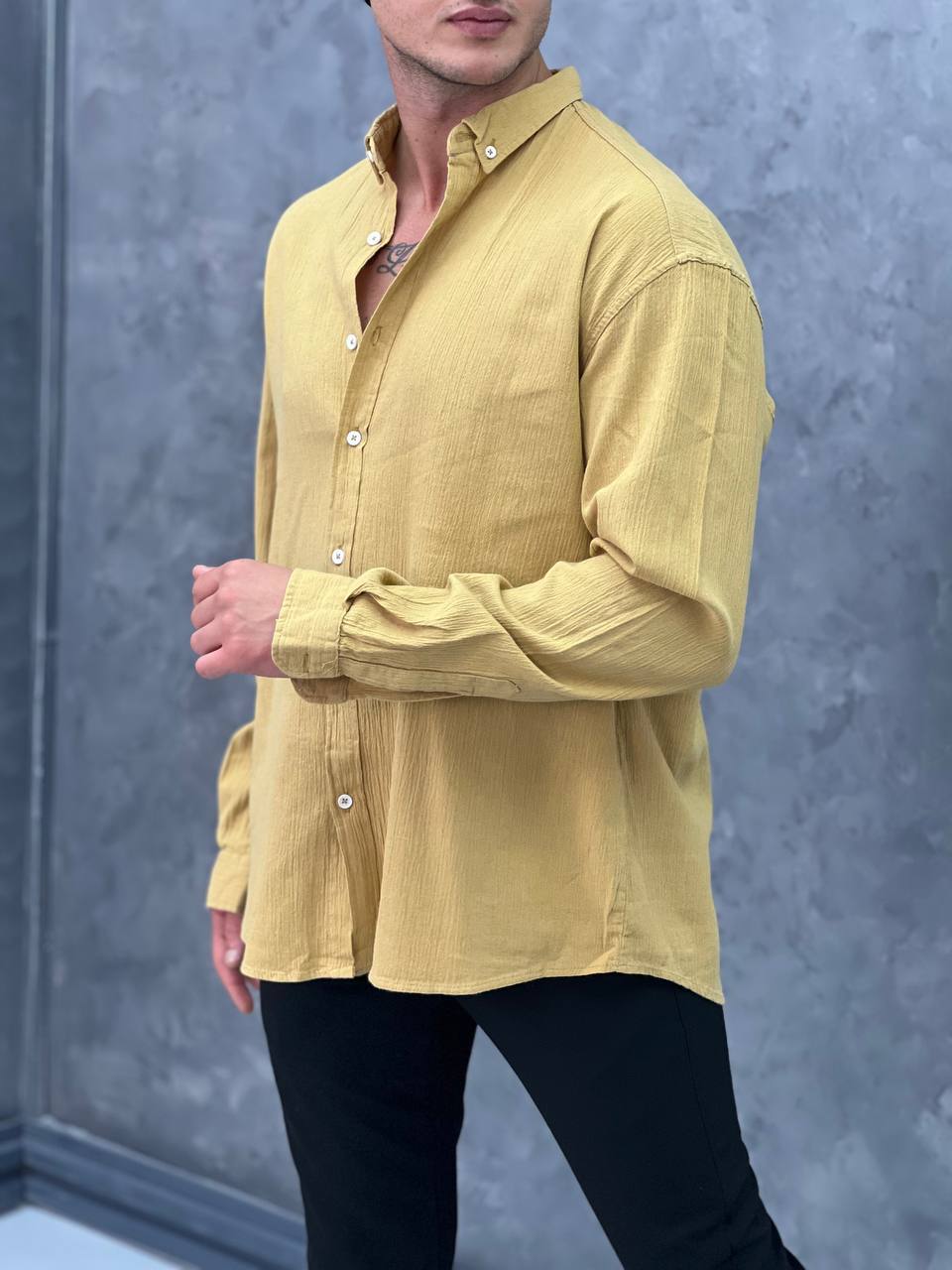 Krinkıl Kumaş Oversize Kesim Keten Gömlek