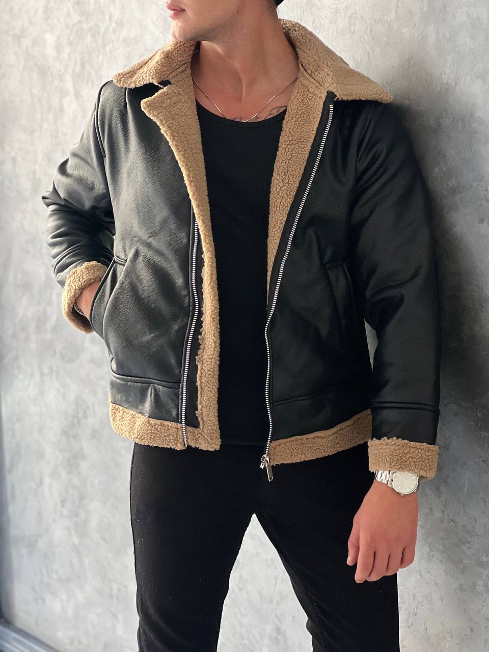 Full Kürklü Yarı Oversize Deri Mont