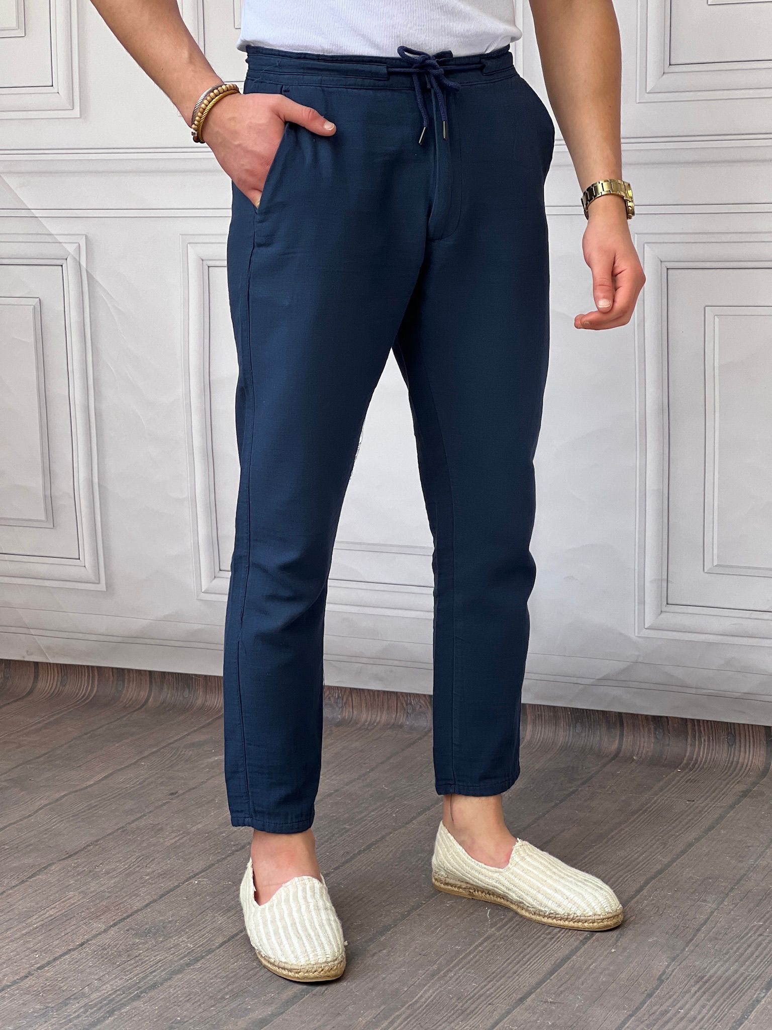 İp Detaylı Keten Pantolon