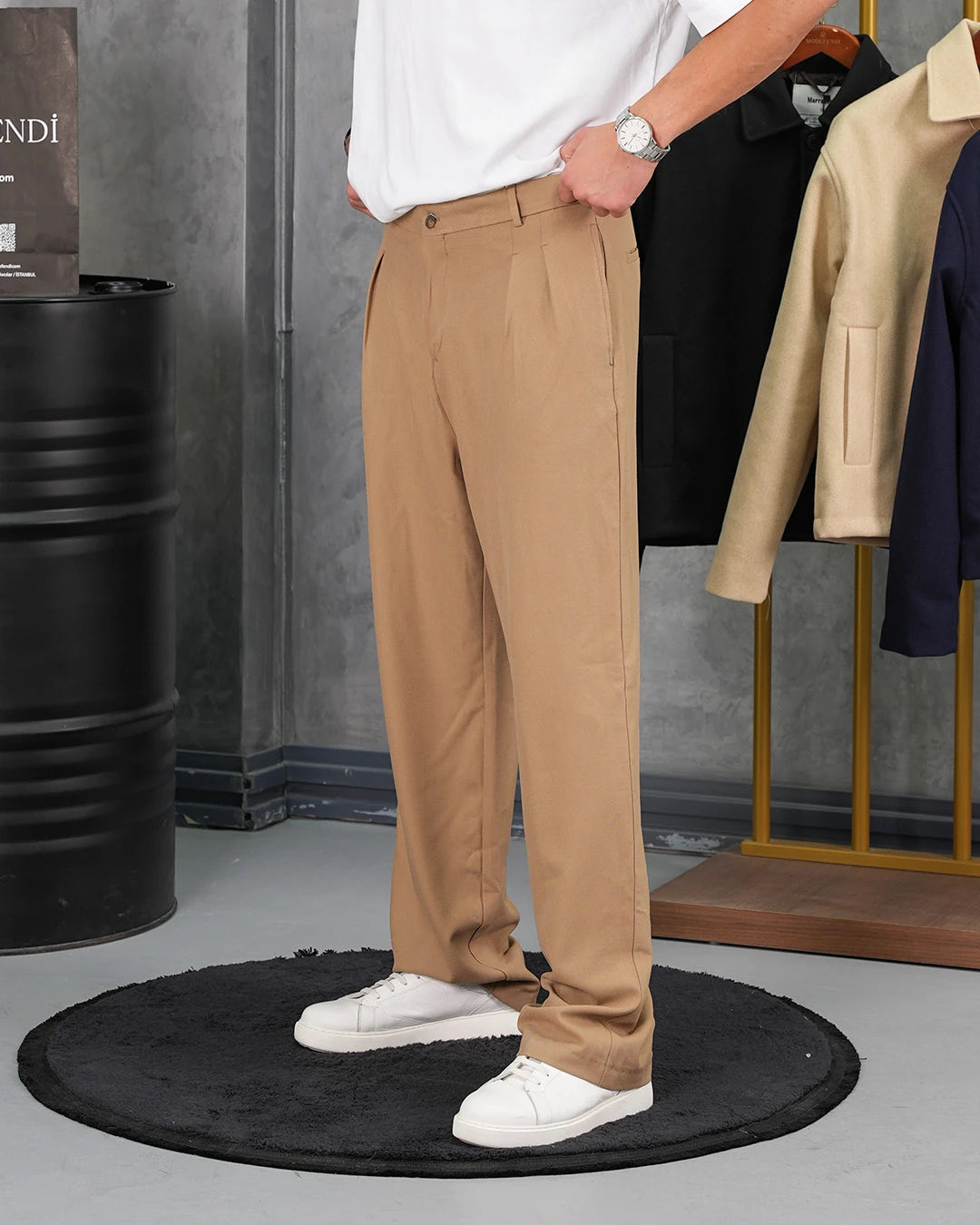 Baggy Kalıp Pile Detaylı Kumaş Pantolon