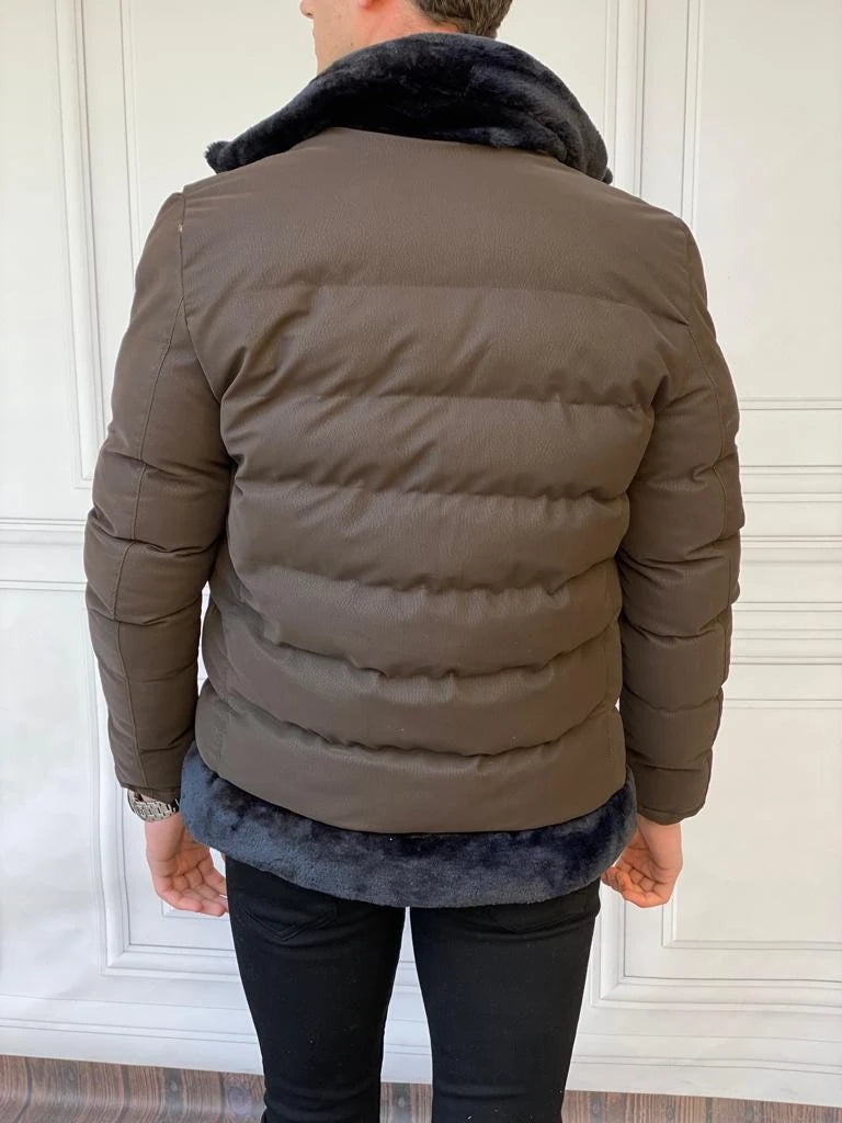 Mumlu Kumaş Yaka Ve Alt Kısmı Kürk Detaylı  Şişme Mont