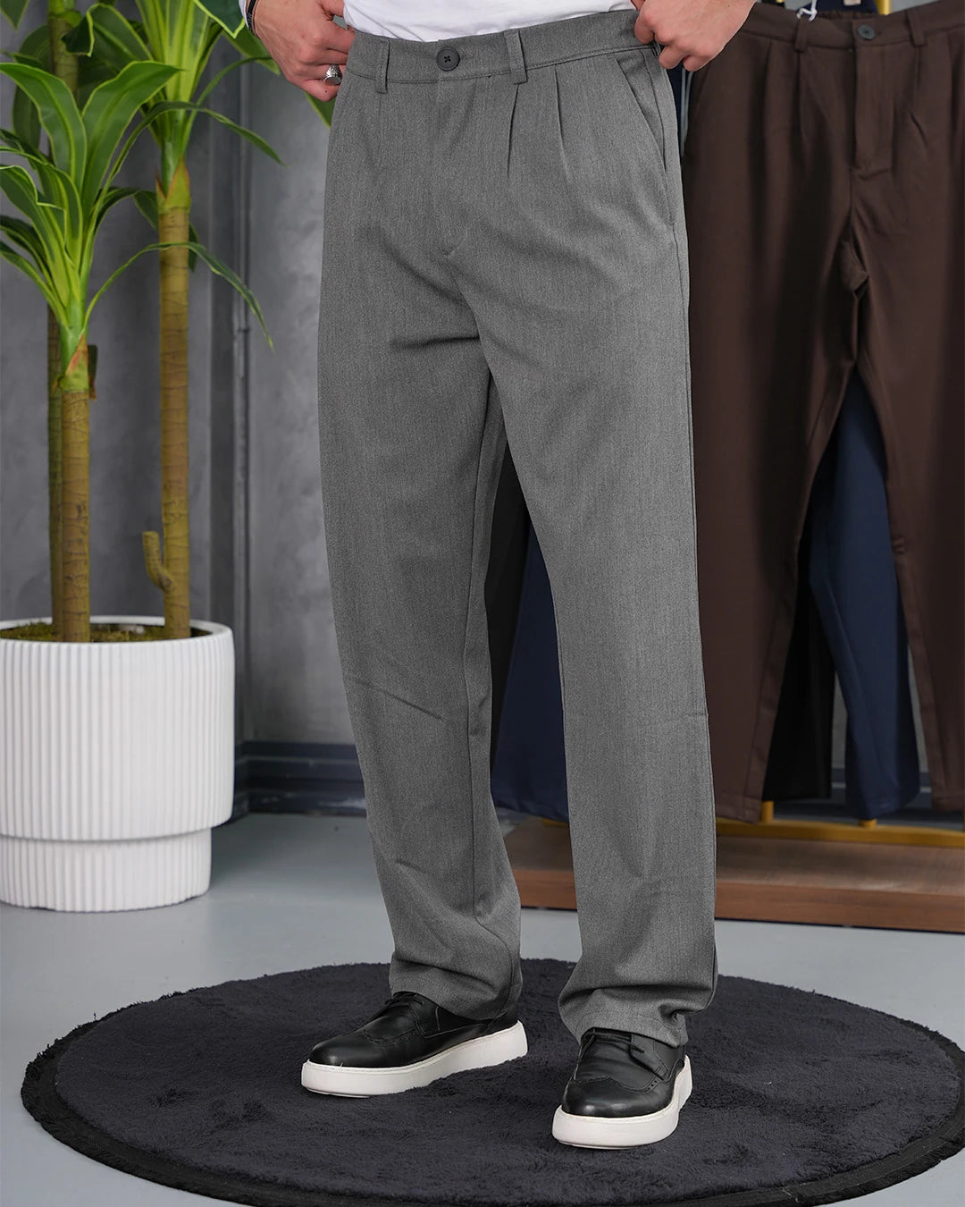 Baggy Kesim Pile Detaylı Kumaş Pantolon