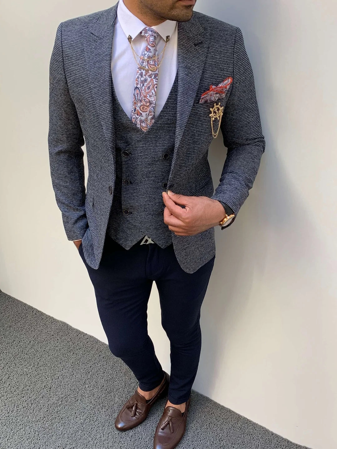 Slim Fit İtalyan Kesim  Hasır Örme Pamuk Spor Ceket Yelek