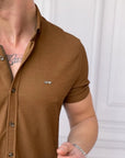 Slim Fit Pamuk Örme Polo Yaka Kısa Kollu Gömlek