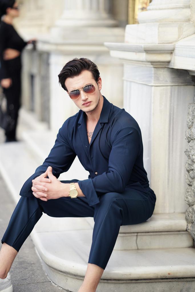 Fitil Desenli Oversize Uzunkol Gömlekli Takım