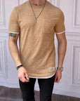 Slim Fit Gofre Kumaş Parçalı Tshırt