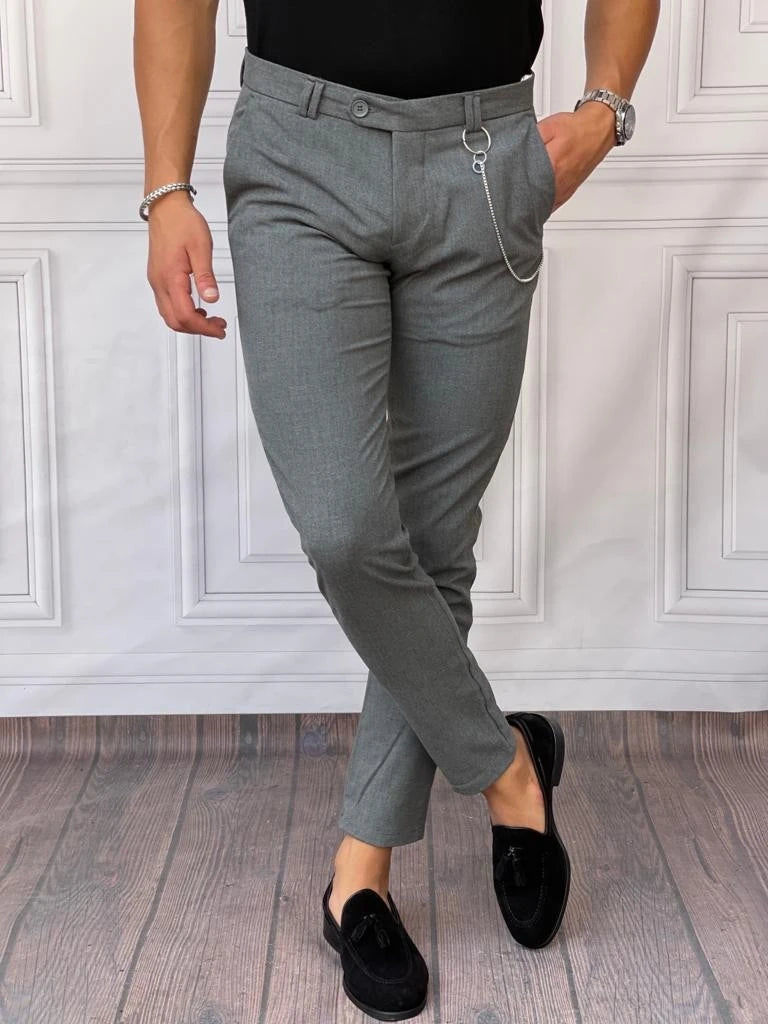 Slim Fit Kalıp Düz Kumaş Pantolon