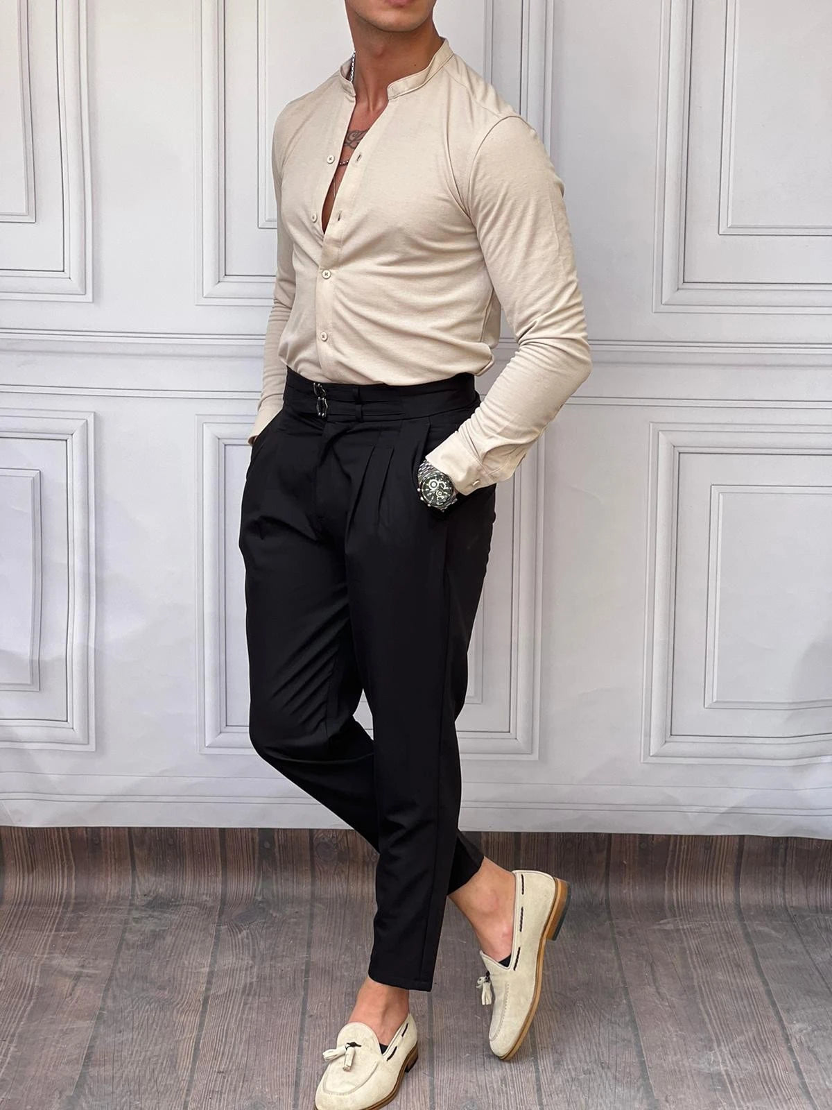 Pamuk Likra Hakim Yaka Gömlek