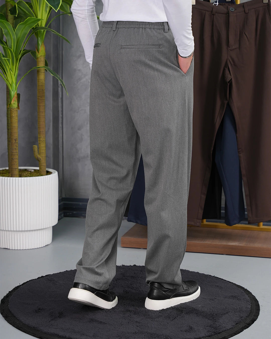 Baggy Kesim Pile Detaylı Kumaş Pantolon