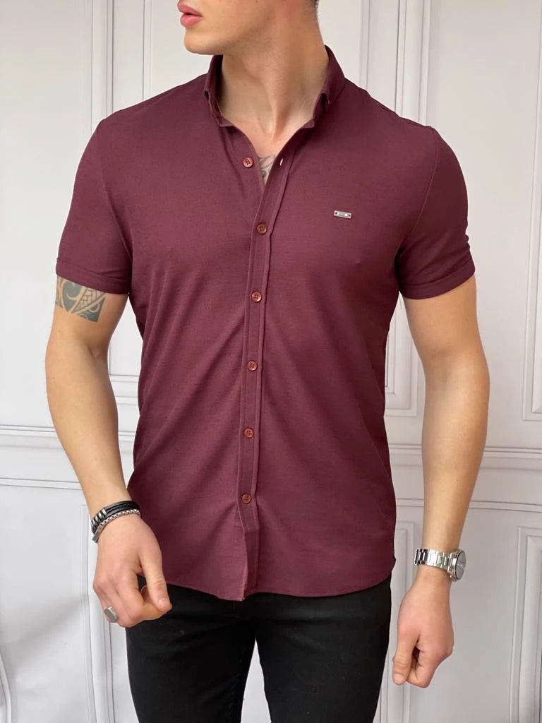 Slim Fit Pamuk Örme Polo Yaka Kısa Kollu Gömlek