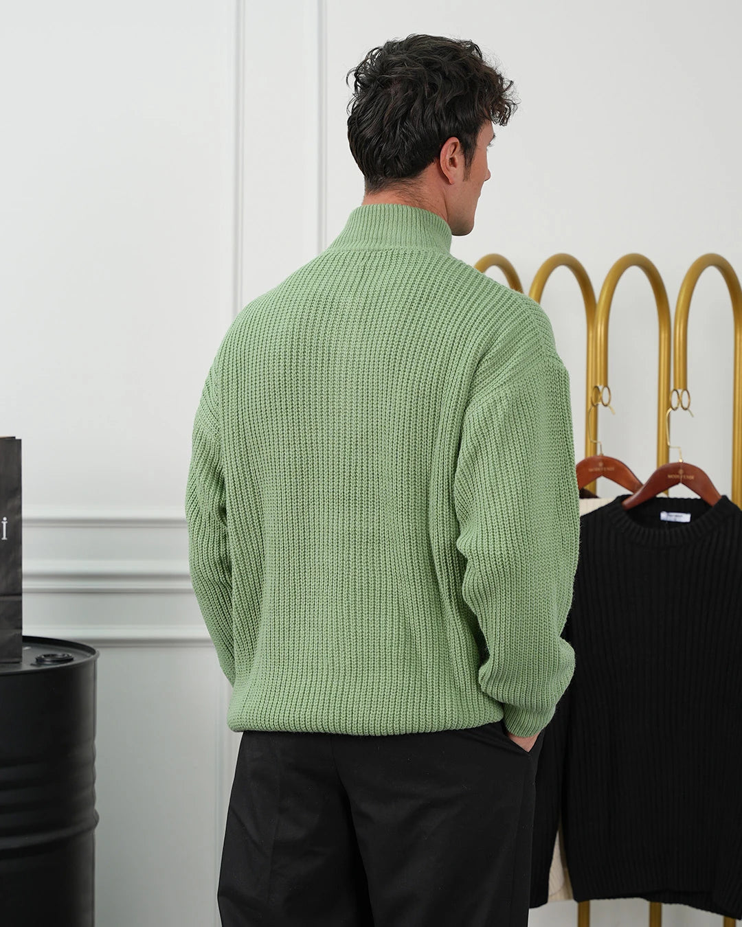 Örgü Desen Fermuar Detaylı Oversize Kazak