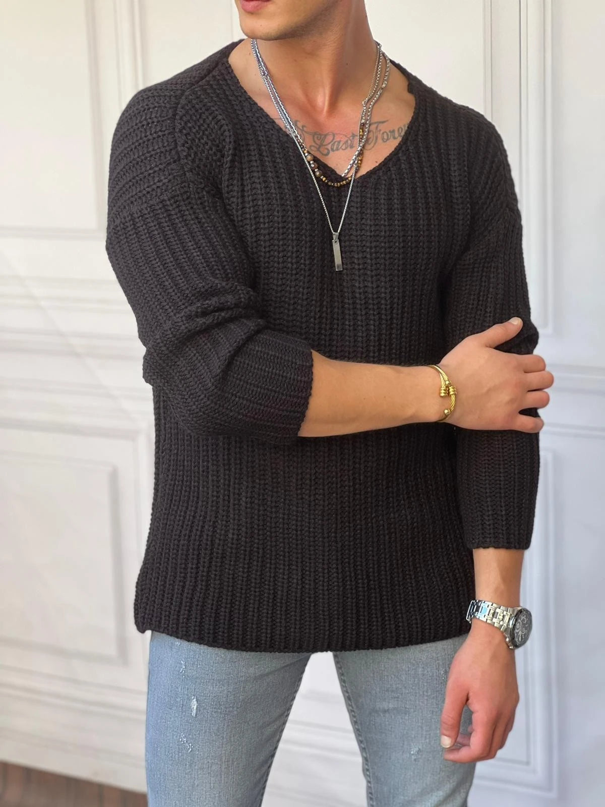 Yüksek Kalite Çelik Örme Oversize Kazak