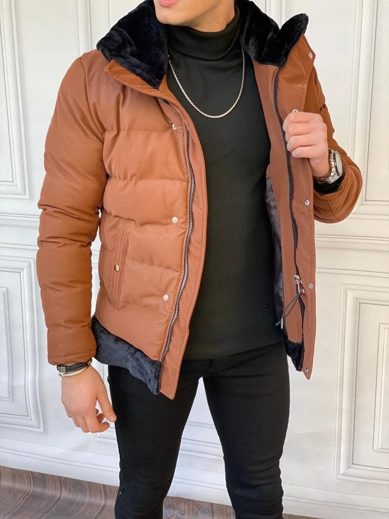 Mumlu Kumaş Yaka Ve Alt Kısmı Kürk Detaylı  Şişme Mont