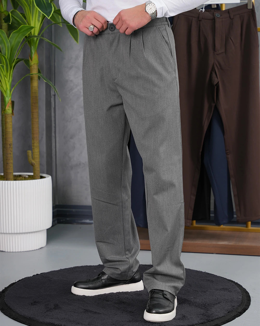 Baggy Kesim Pile Detaylı Kumaş Pantolon