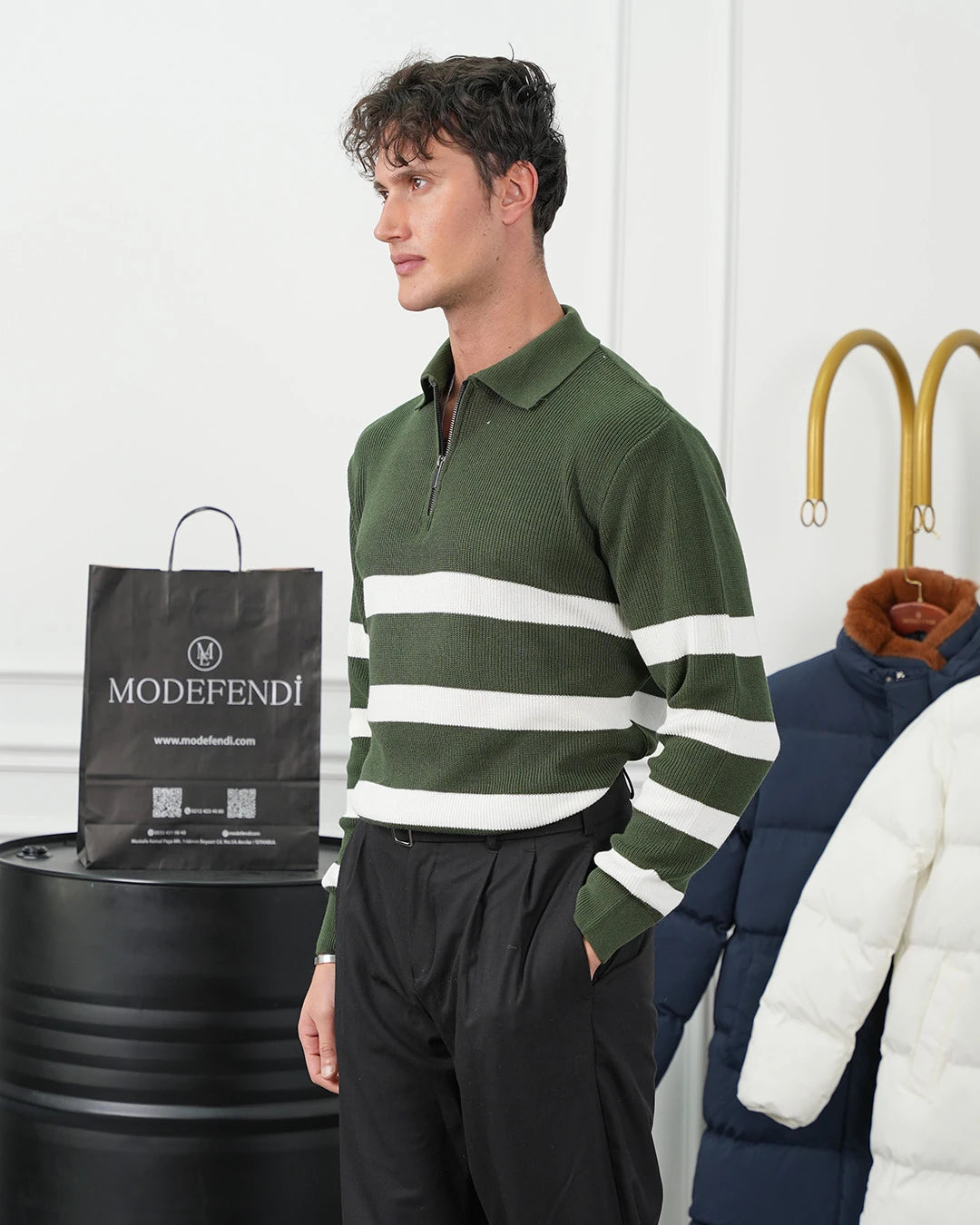 Yüksek Kalite Fermuar Detaylı Desenli Triko