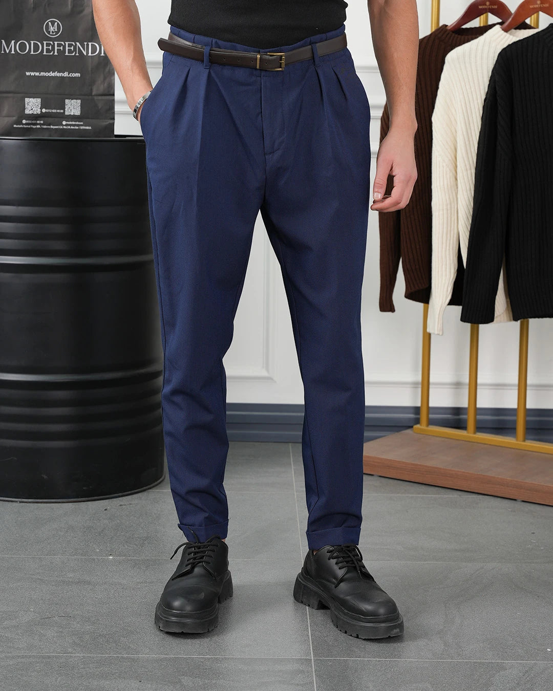 Kemer Detaylı İtalyan Kesim Pileli Pantolon