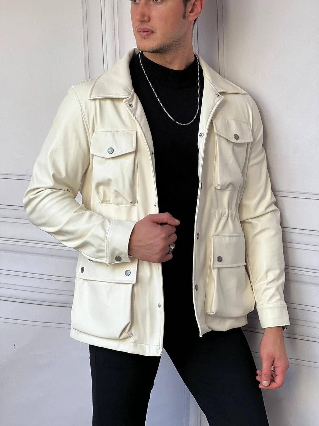 Torba Cep İç Kısmı Sıkma Detaylı Mevsimlik Deri Ceket