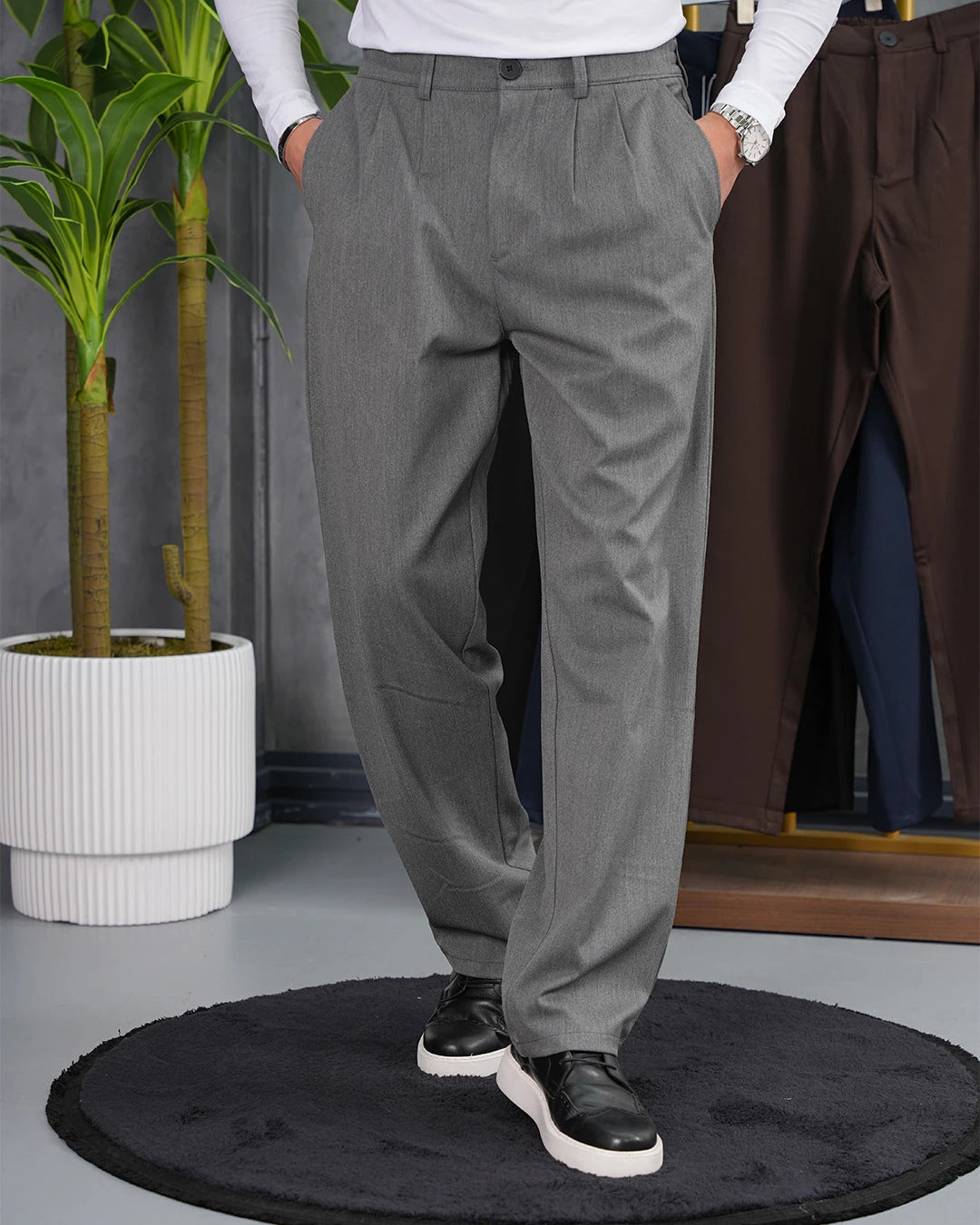 Baggy Kesim Pile Detaylı Kumaş Pantolon