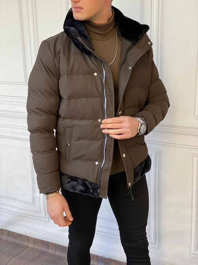 Mumlu Kumaş Yaka Ve Alt Kısmı Kürk Detaylı  Şişme Mont