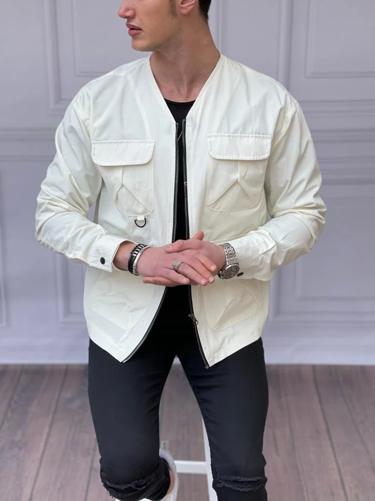 Rahat Kalıp Baharlık Keten Cep Detaylı Bomber Mont