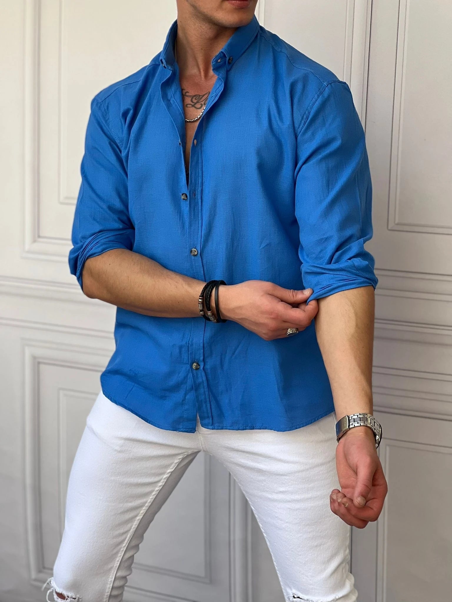 Rahat Kalıp Oversize Büyük Düğme Pamuklu Keten Gömlek