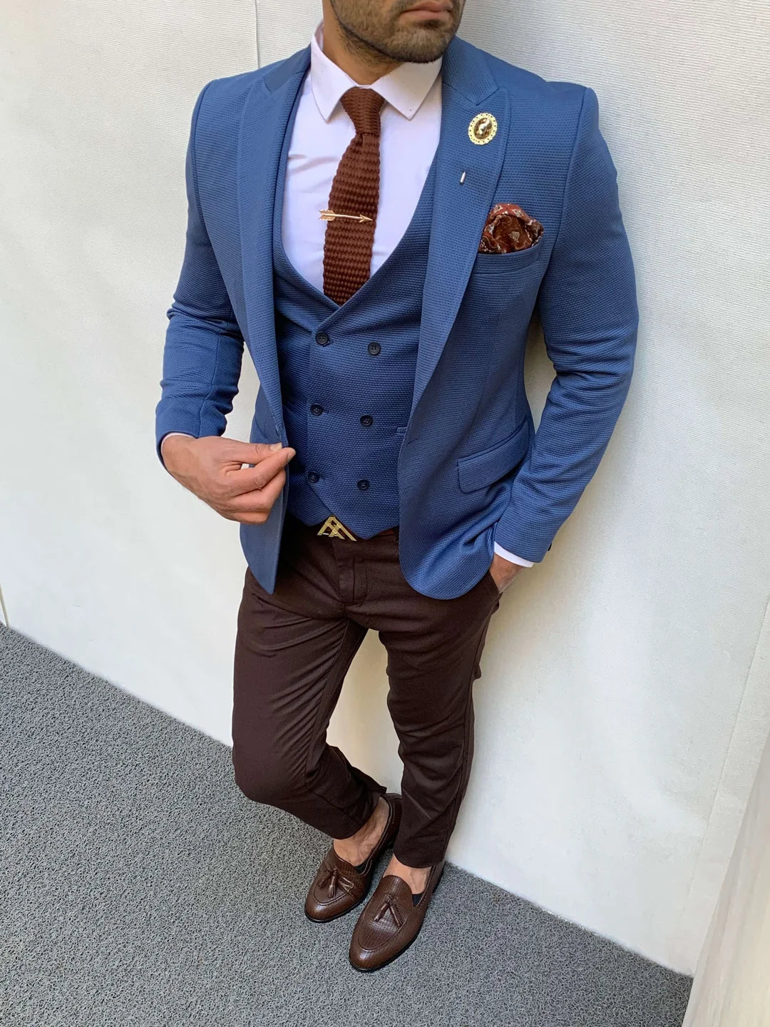 Slim Fit İtalyan Kesim  Hasır Örme Pamuk Spor Ceket Yelek