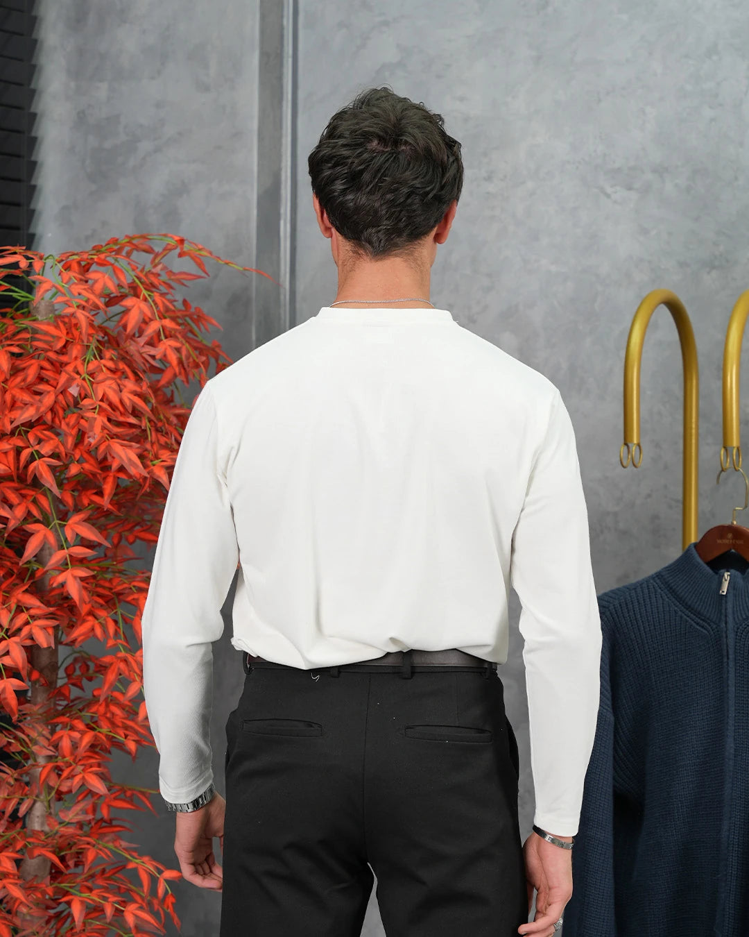 Pamuk Likra Orta Slim Fit Hakim Yaka İki Düğme Sweatshirt