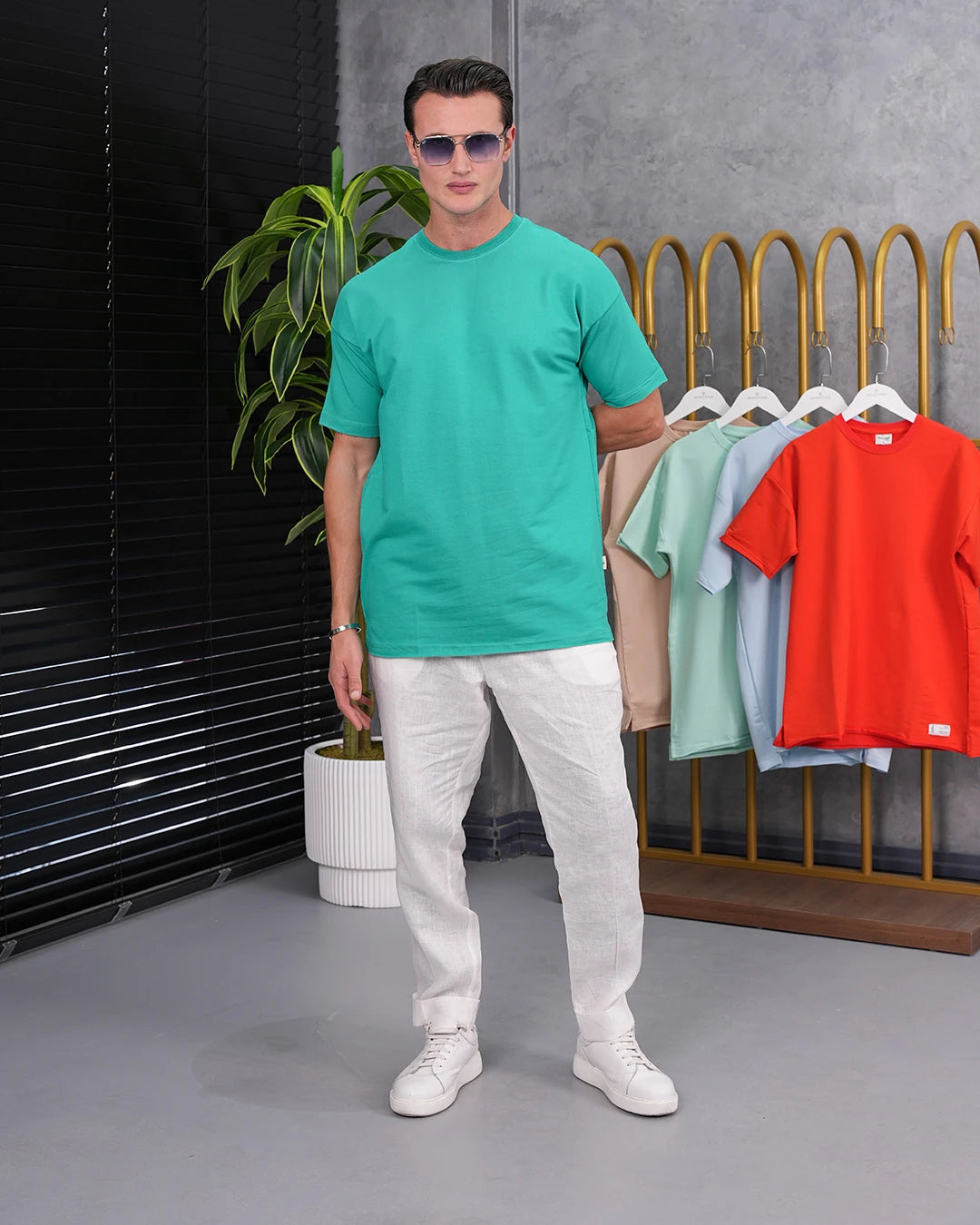 Pamuk Likra Yırtmaç Detaylı 2 İplik Oversize Tshirt