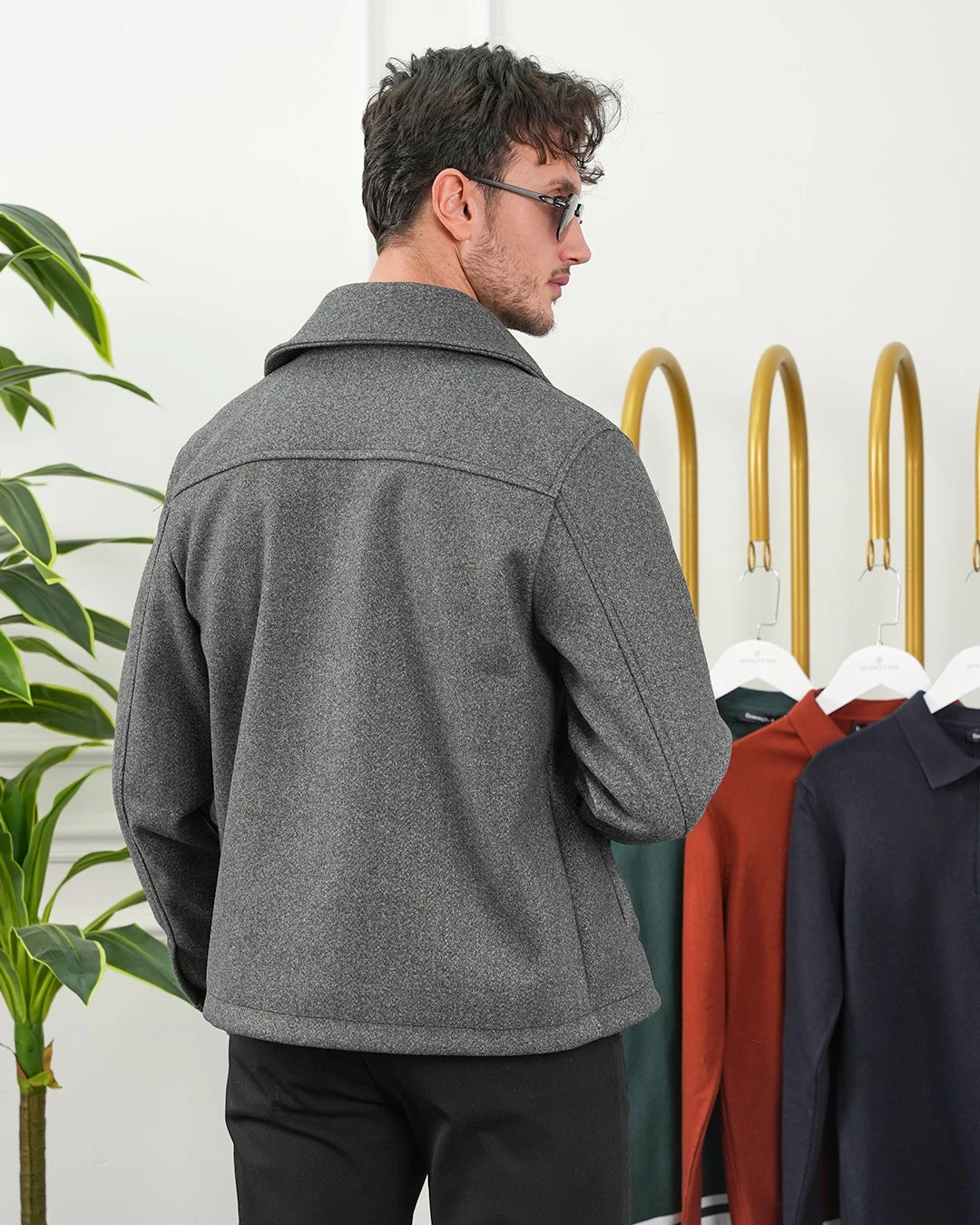 Düz Yaka Fermuarlı Kaşe Ceket