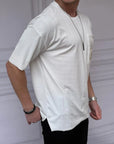 Oversize  A Kalite Yan Yırtmaç Cep Detaylı Pamuk Tshirt