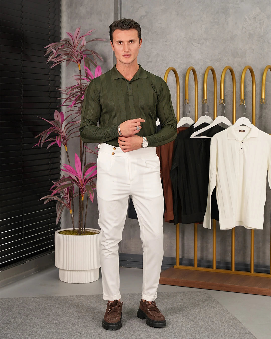 Yüksek Kalite Merserize Kumaş Şerit Çizgili Polo Yaka Triko