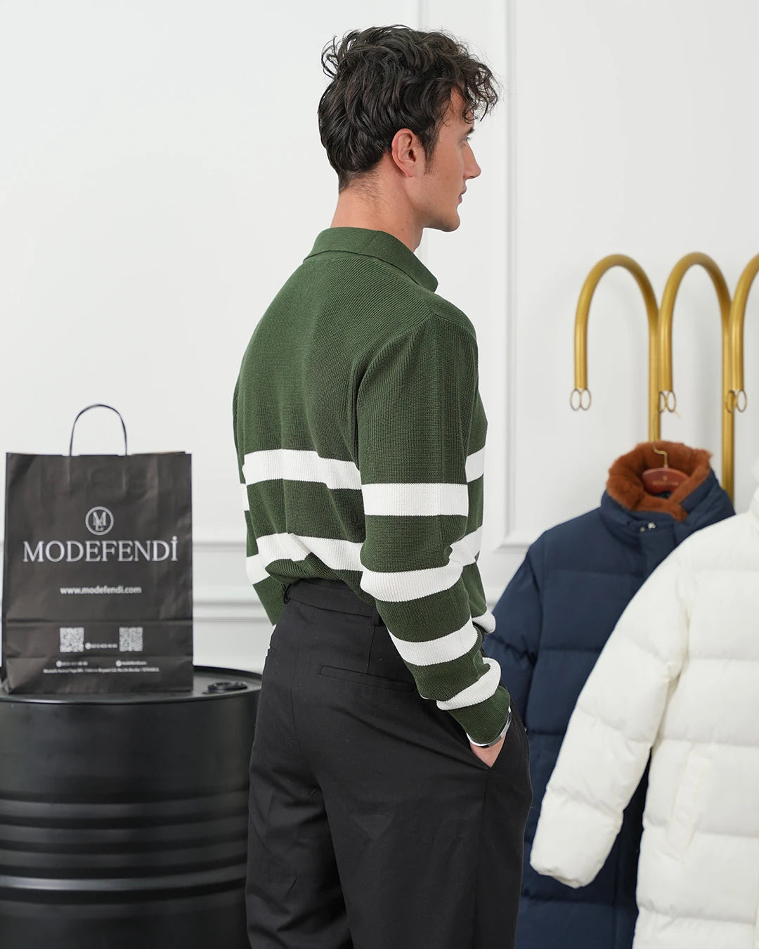 Yüksek Kalite Fermuar Detaylı Desenli Triko