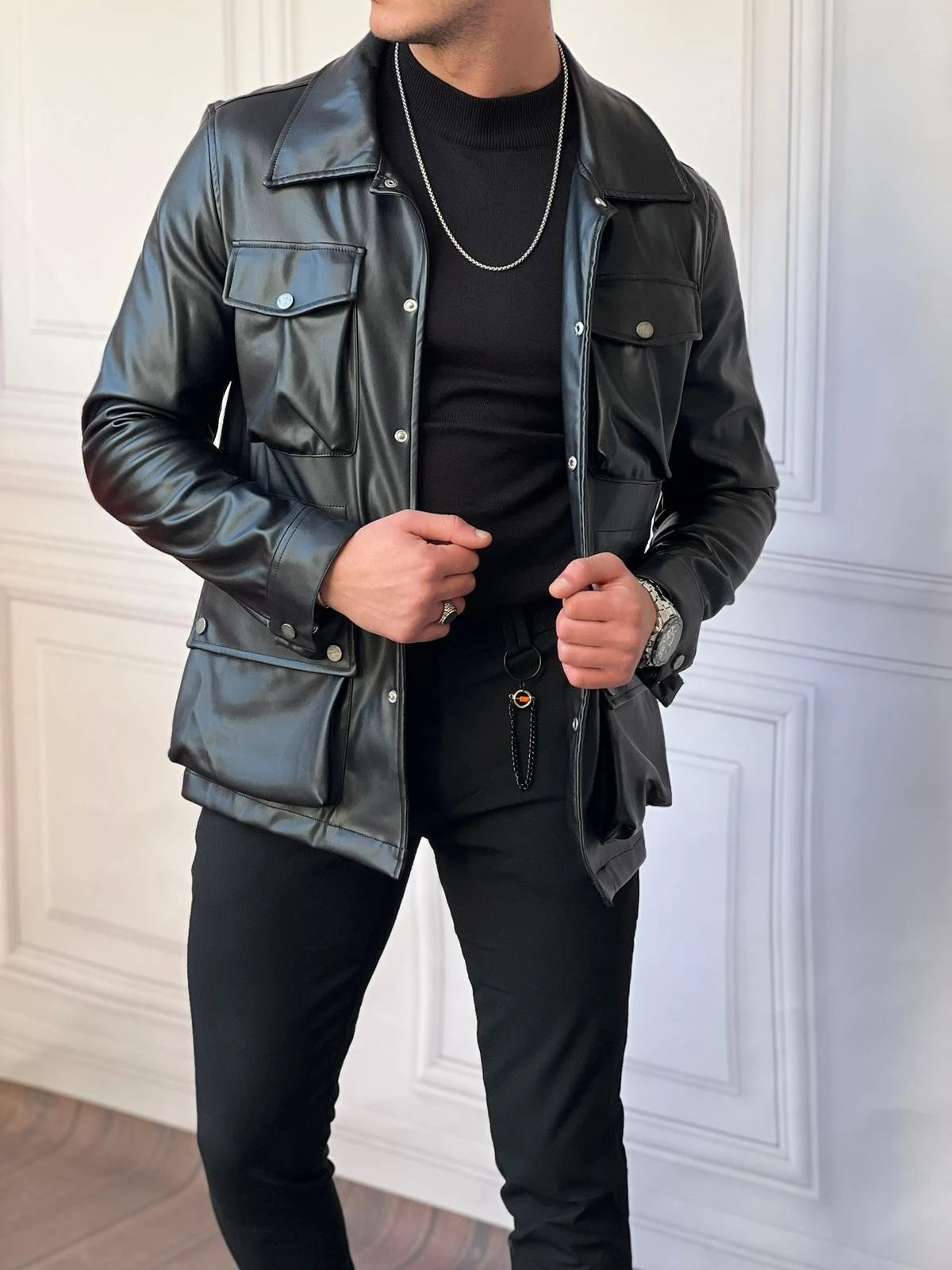 Torba Cep İç Kısmı Sıkma Detaylı Mevsimlik Deri Ceket