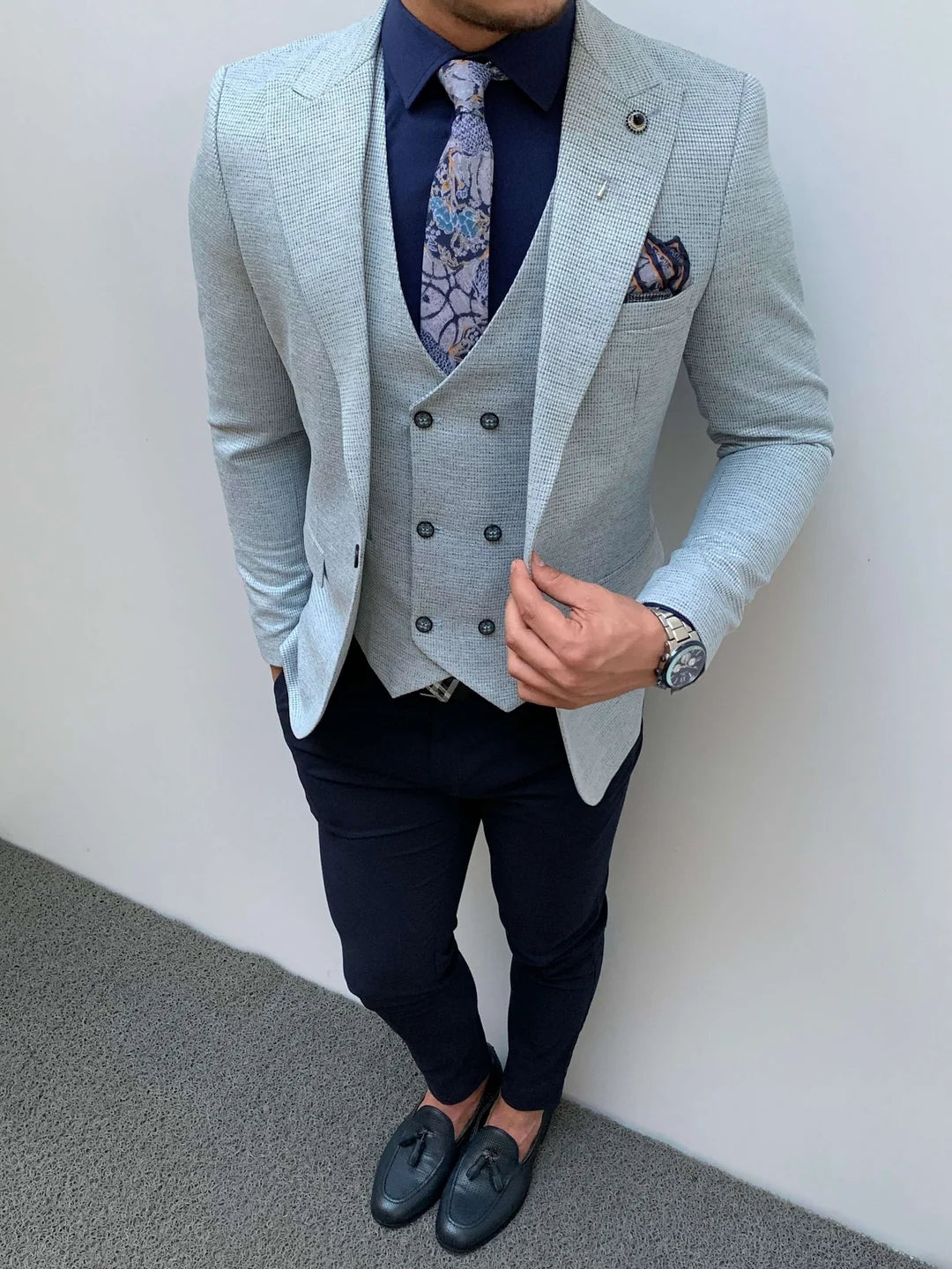 Slim Fit İtalyan Kesim  Hasır Örme Pamuk Spor Ceket Yelek