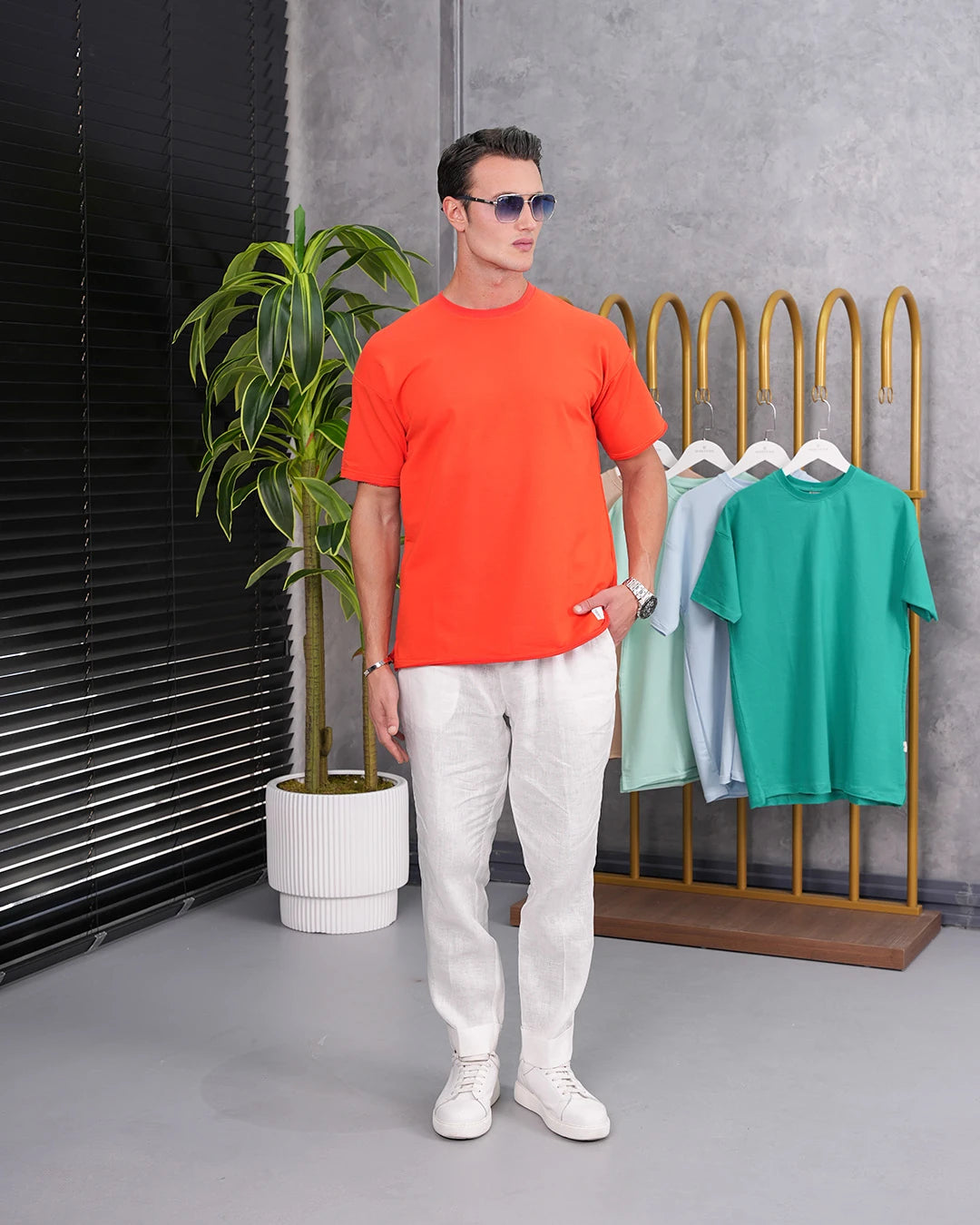 Pamuk Likra Yırtmaç Detaylı 2 İplik Oversize Tshirt