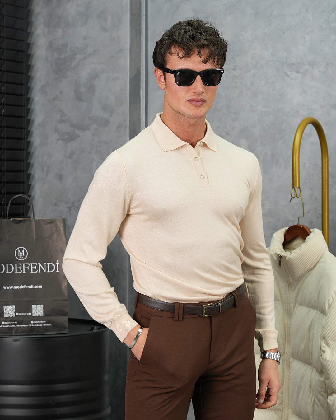 Slimfit Kalıp Pamuk Likra Düğme Detaylı Triko Kazak