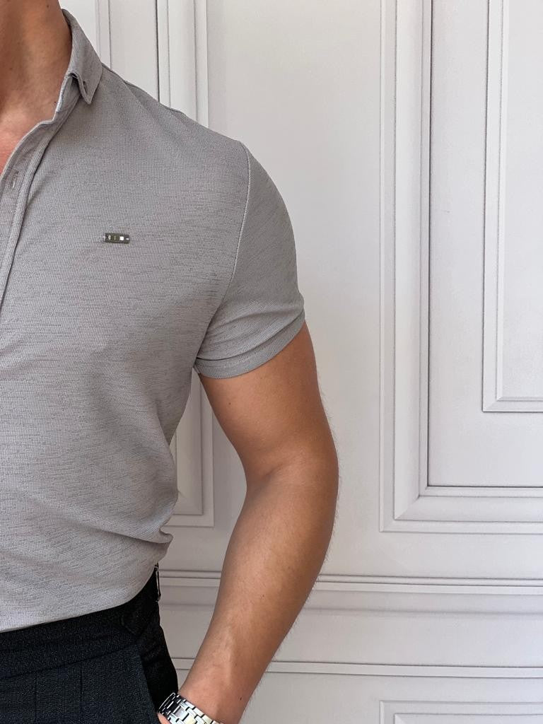 Pamuk Likra Gofre Kumaş Slim Fıt Kalıp Kısa Kollu Gömlek