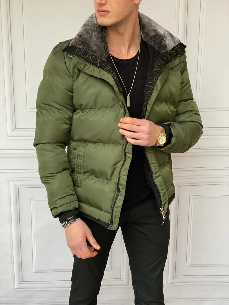 Slim Fit Üst Kalite Yaka Kürklü Şişme Mont