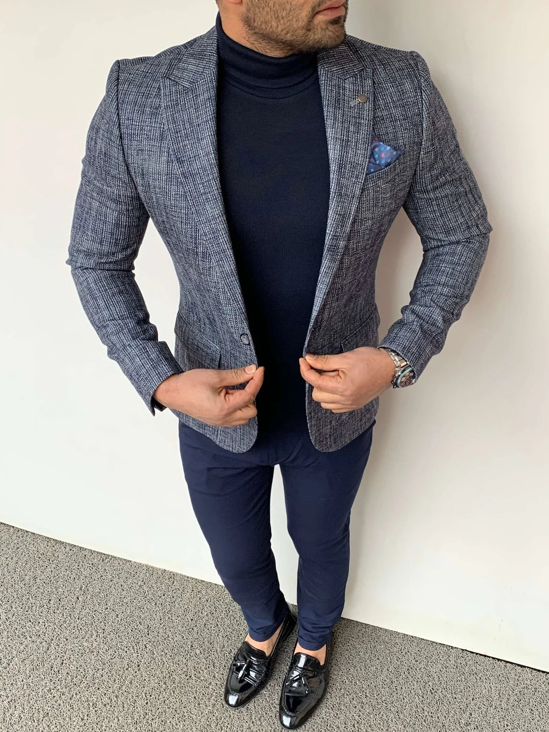 Slim Fit İtalyan Kesim  Hasır Örme Pamuk Spor Ceket Yelek