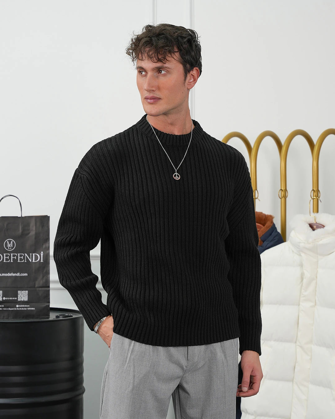 Kalın Çizgi Detaylı Oversize Kazak