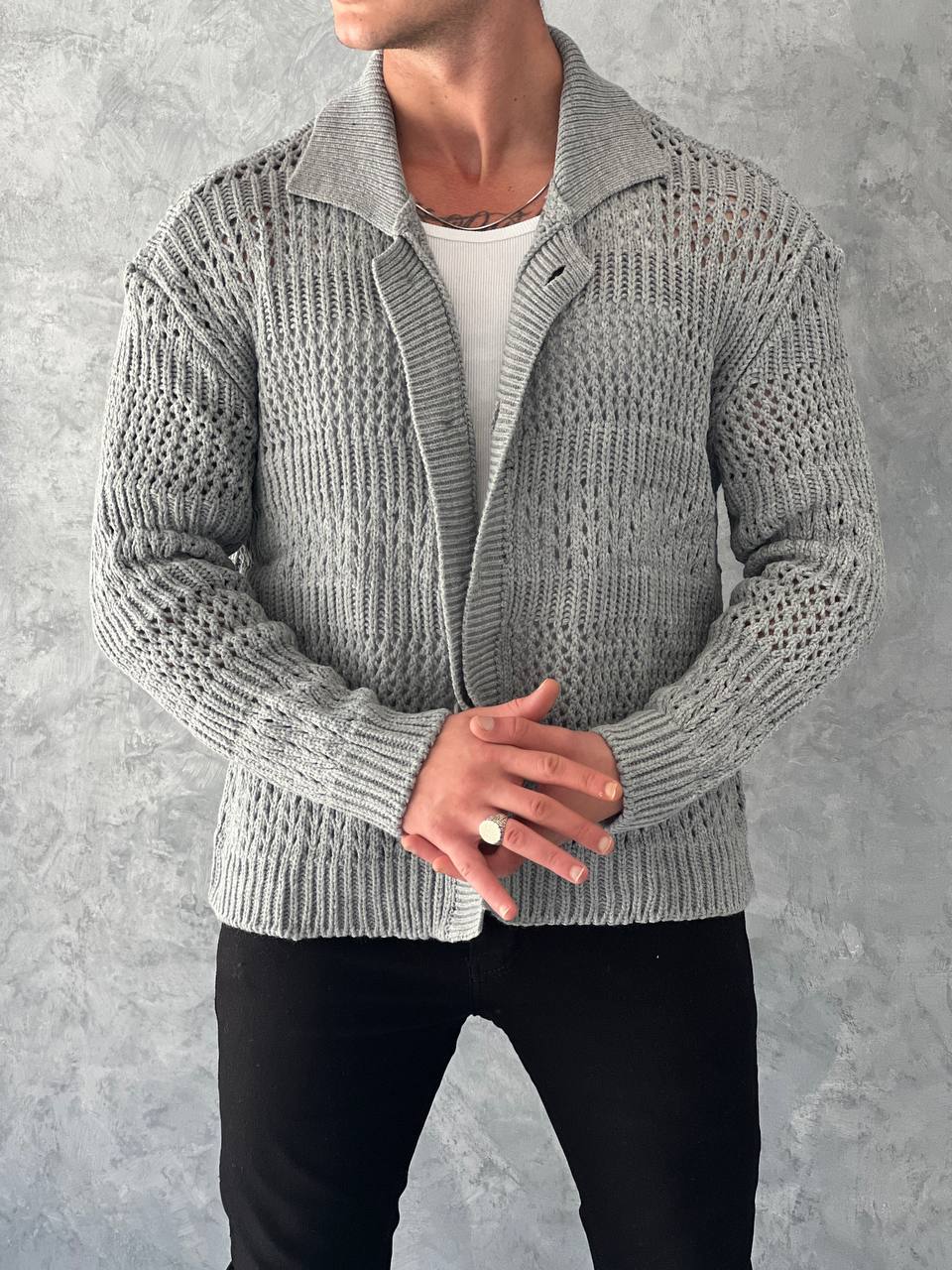 Düğme Detaylı Örgülü Oversize Hırka